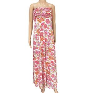 Lilly Pulitzer cotton Franco Truly Unruly Ruffle Strapless floral Maxi Dress M